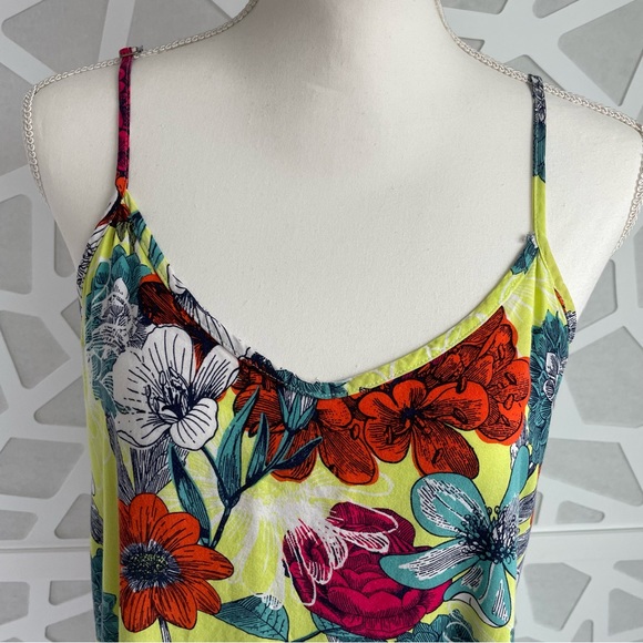 Floral summer dress high low relaxed fit cotton green multicolored sz L large - Picture 5 of 8